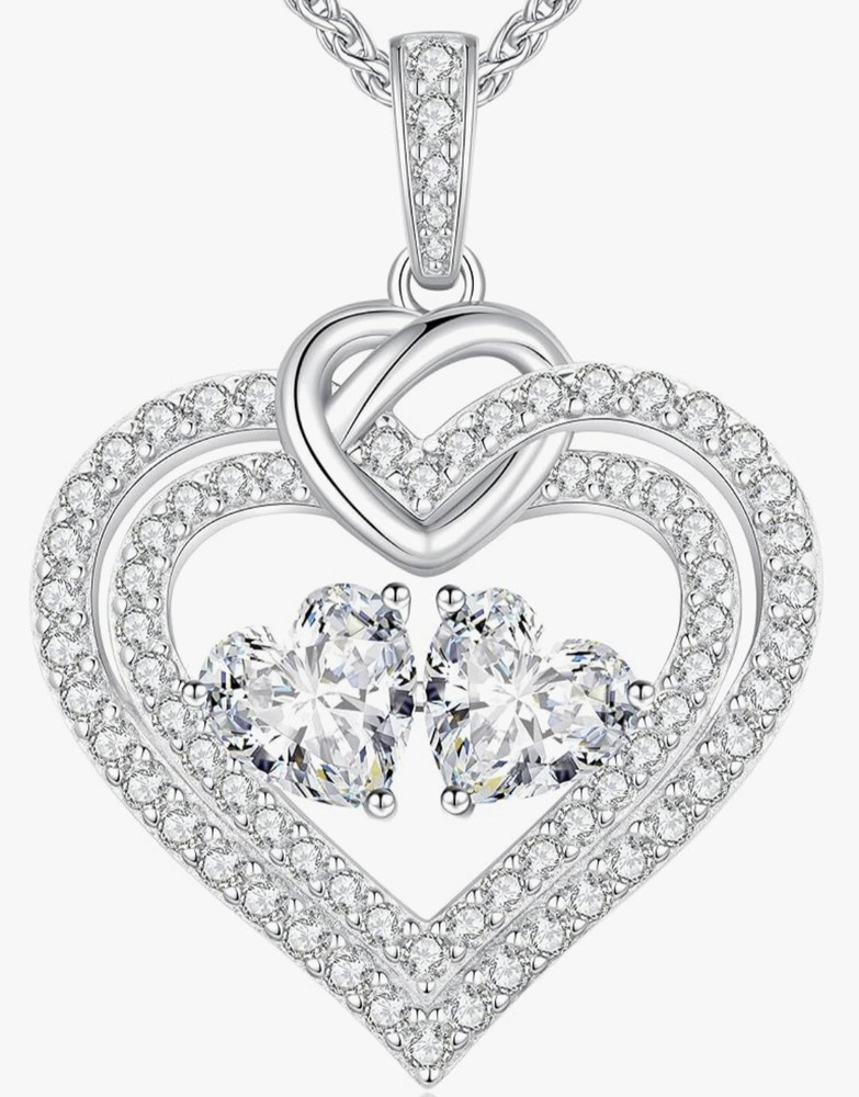 LOUISA SECRET DoubleHeart Birthstone Necklace, 925 Sterling Silver Fine Jewelry