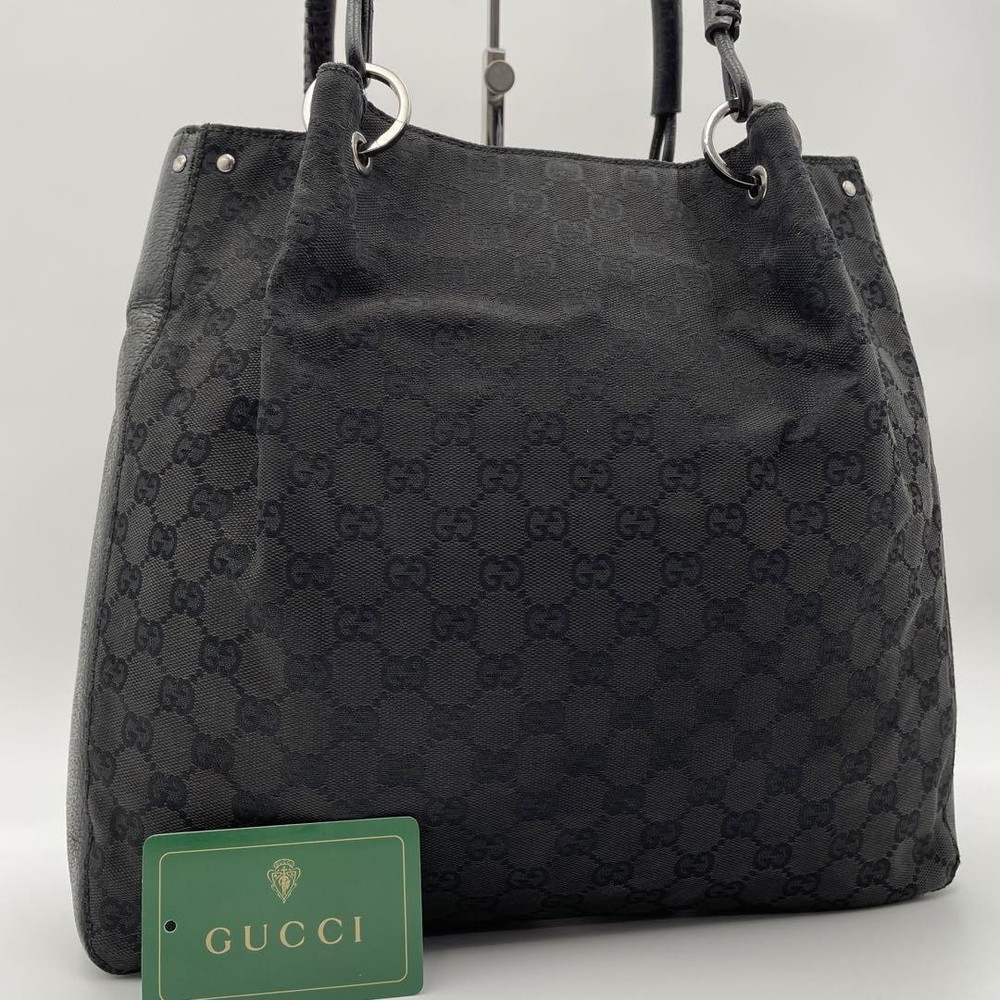 Gucci GG Canvas Leather Ring Tote Bag Black A4 Size Popular Design New