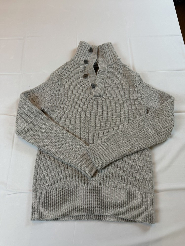 Banana Republic Gray Button Mock Neck Sweater Men’s S Ribbed Knit Cotton Blend