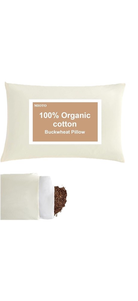 Organic Buckwheat Pillow for Sleeping with Dual-Layer Pillowcase and Extra Ta...