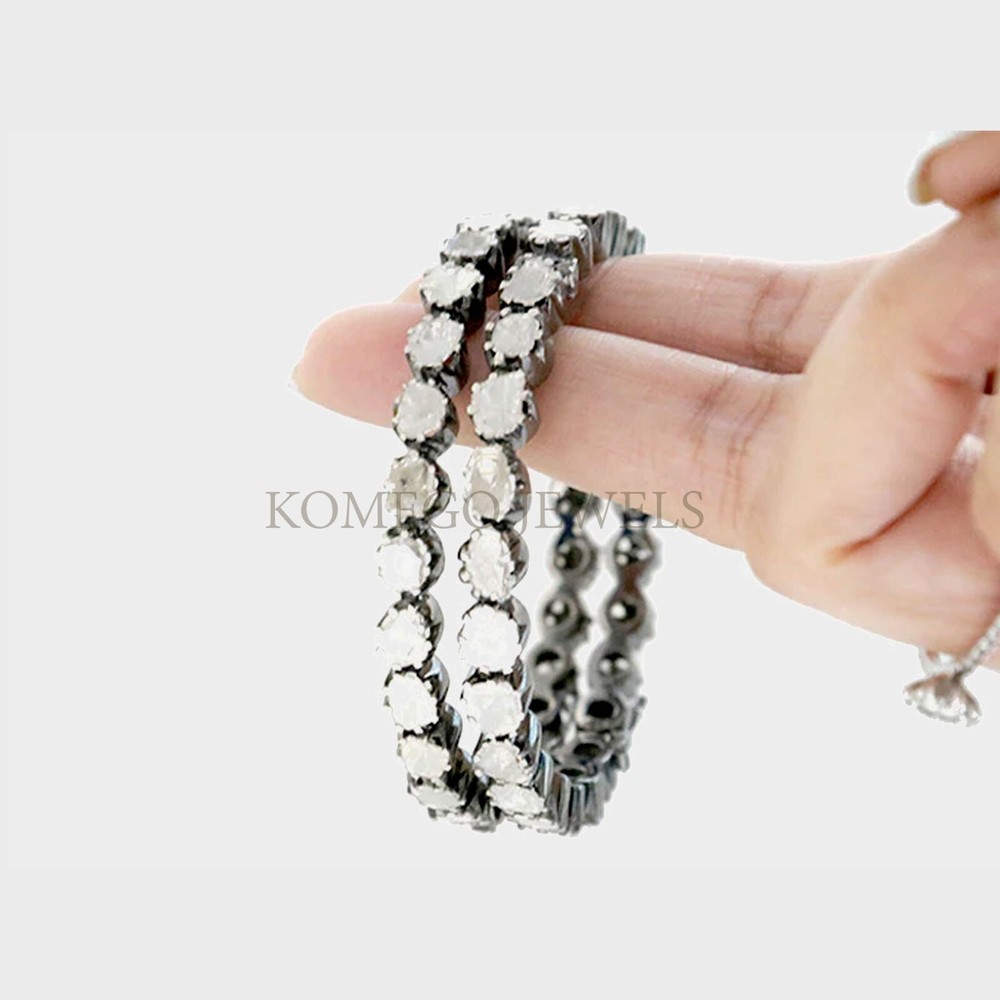 1 PCs Black Oxidized Bangle Bracelet Natural Polki Diamond Bangle Gift For Women