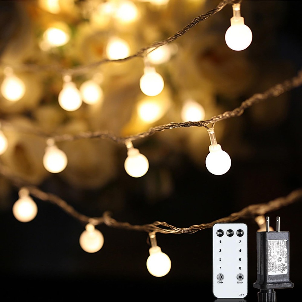 59ft 100 LED Globe String Lights with Remote & Timer - Connectable for Indoor Outdoor Decor