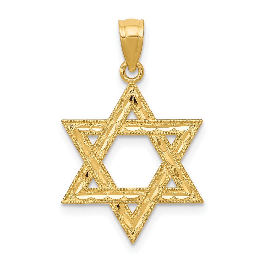 Solid 14k Yellow Gold Diamond-cut Polished Star of David Pendant - 25.1mm