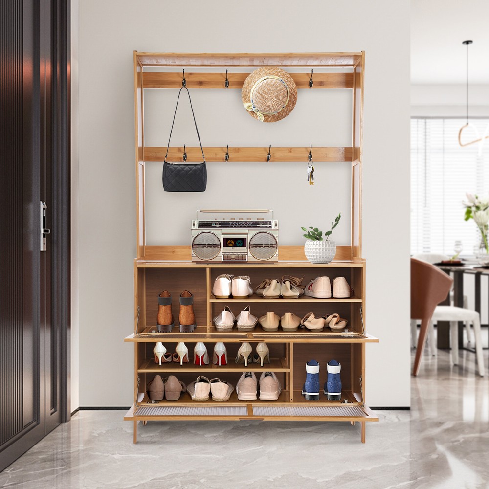 100cm Multi-Functional Coat Rack with Shoe Storage and Bench Shelf