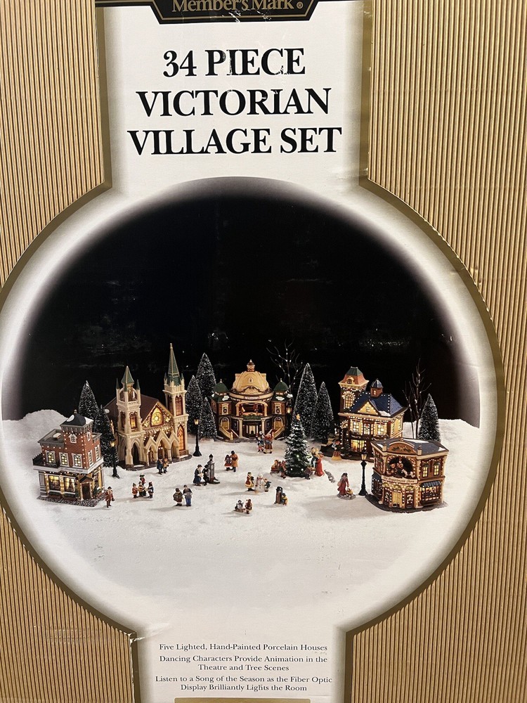 Members Mark 2005 Victorian Village Hand Painted Christmas Set READ-image