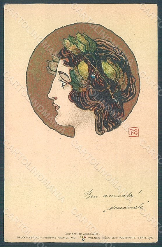 Artist Signed Koloman Moser Art Nouveau Philipp & Kramer II-6 WRINKLES pc HR2158