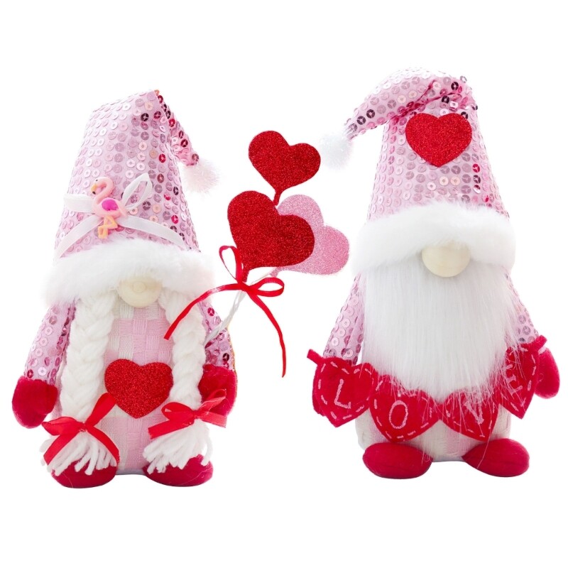 Valentine s Day Gnome Sequins Hat Hold Love Heart Toy Ornament