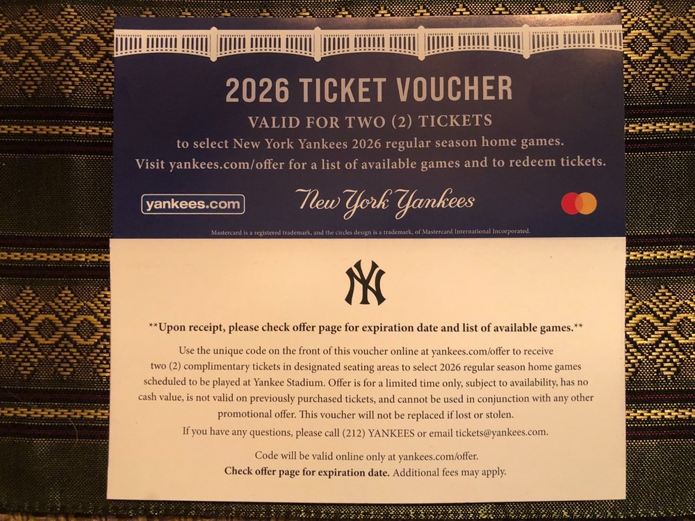 2026 New York Yankees Ticket Voucher (Good For 2 Tickets)-image