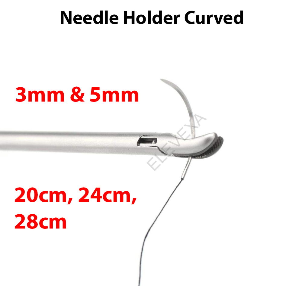 ELEVEXA Laparoscopy 3mm & 5mm Needle Holder Curved Left Laparoscopic 20cm - 28cm