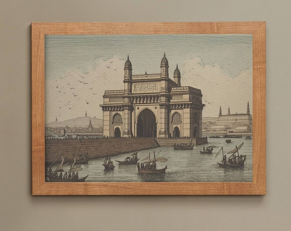 Vintage India Woodblock Print Gateway Of India Delhi Poster Print At Home Wall