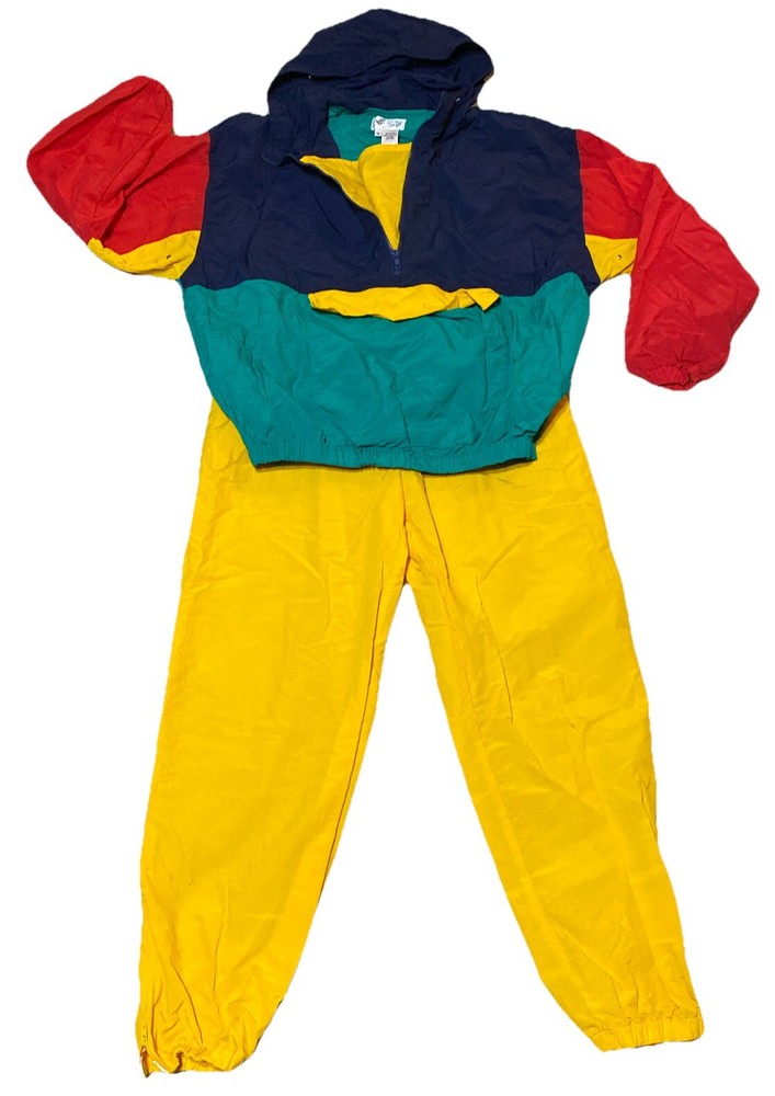 Vtg Windbreaker Track Suit Jacket Color Block 80s 90s M RARE Warm Up Nylon