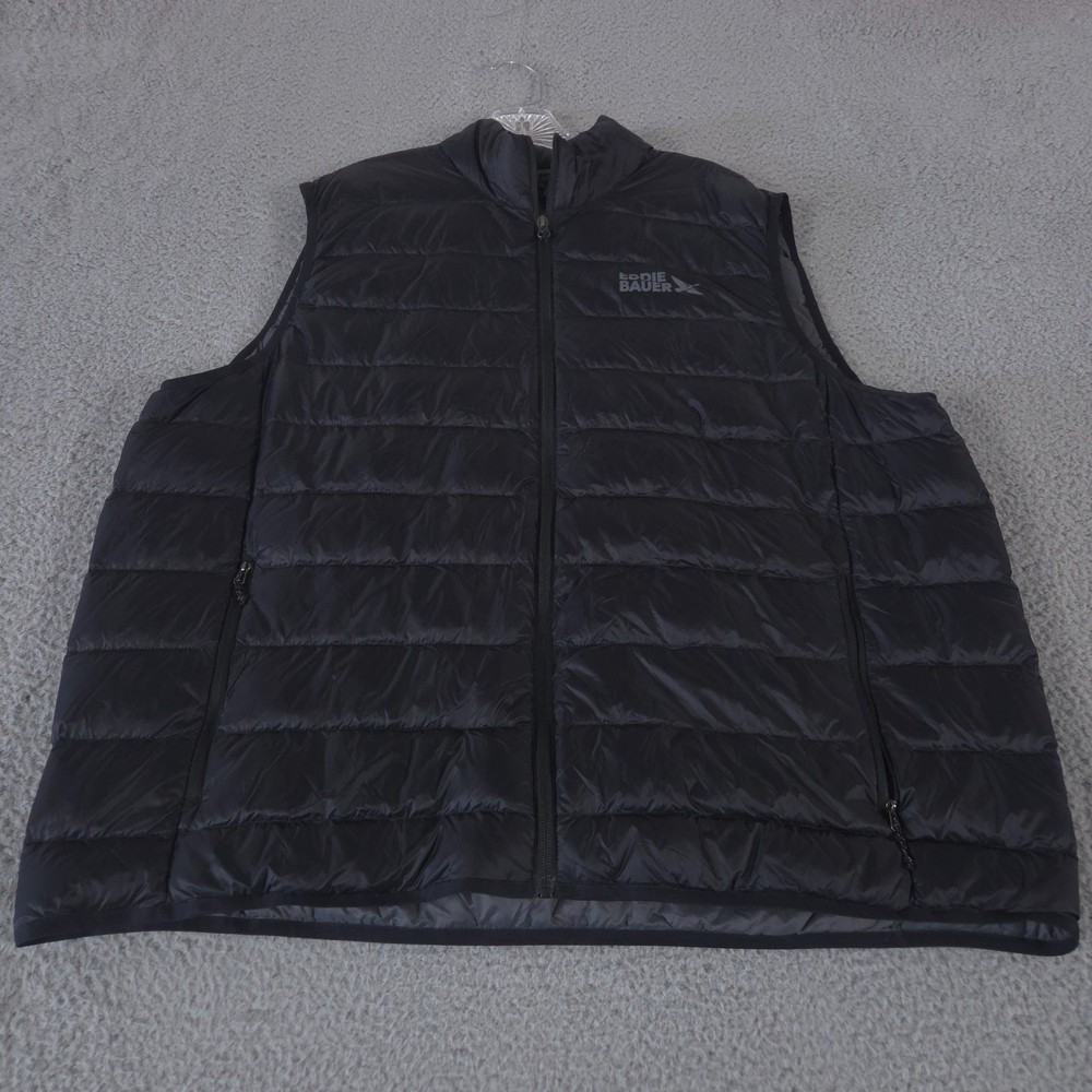 Eddie Bauer Vest Mens 2XL Black 650 Down Puffer Full Zip Pockets Quilted Outdoor