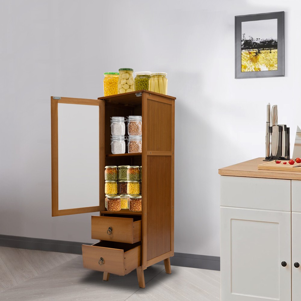 Bamboo Wooden Floor Cabinet for Kitchen Dining Room Storage Organizer