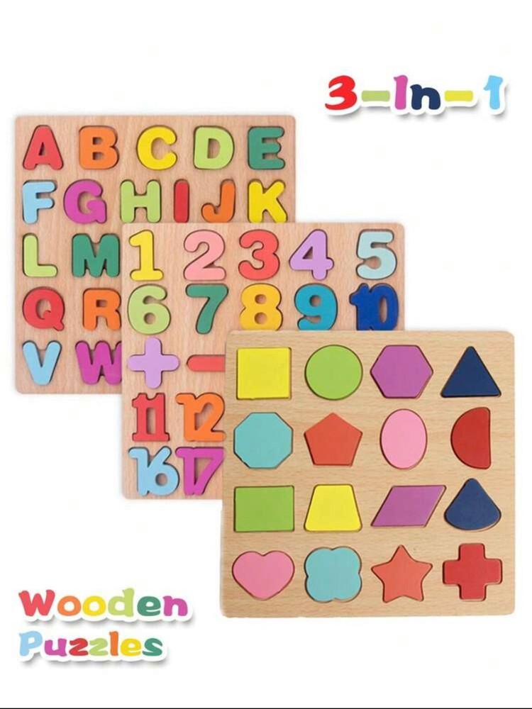 3Pcs Wooden Alphabet Number Puzzle Set Children Toys Kids Learning Educational T