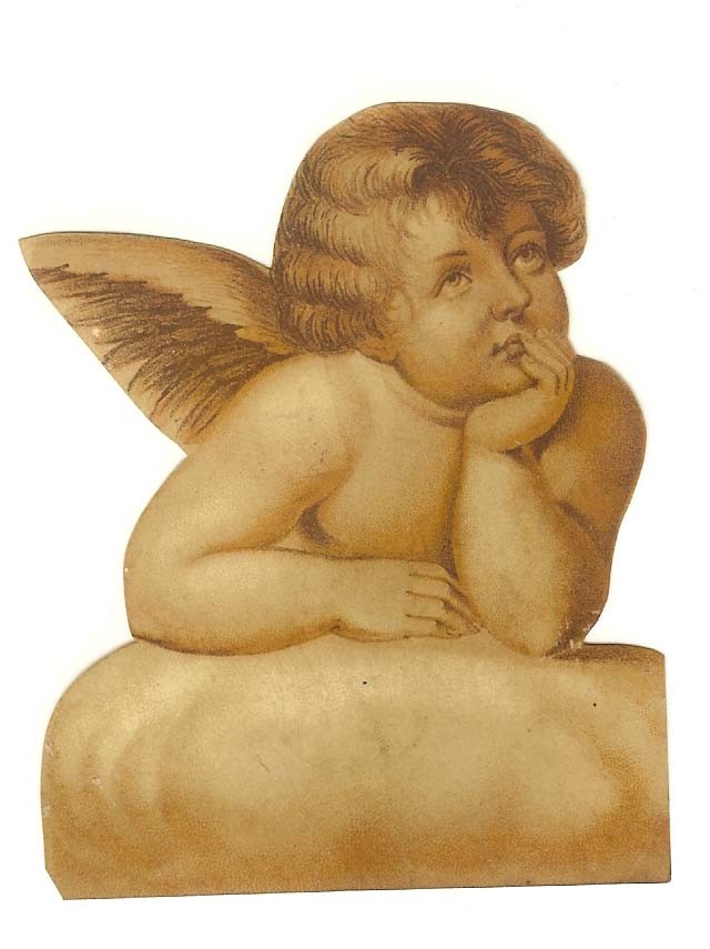 Charming Antique Victorian Thinking Angel Scrap 1880s  