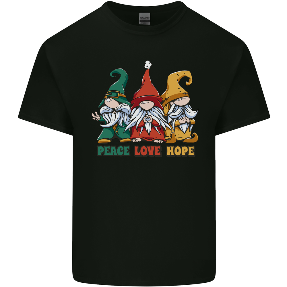 Peace Love Hope 3 Gnomes Mens Cotton T-Shirt Tee Top