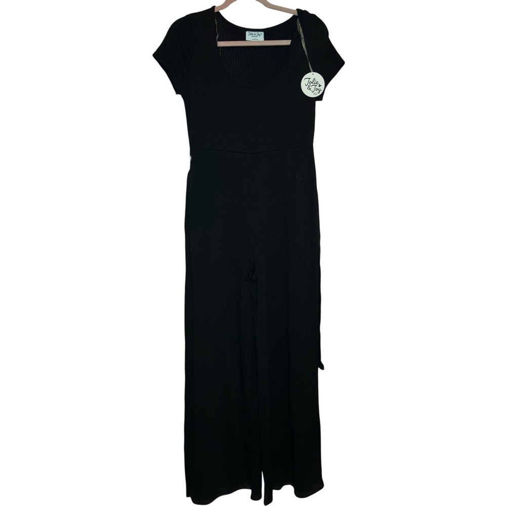 NWT Jolie & Joy Black Ribbed Wide Leg Jumpsuit Size Large