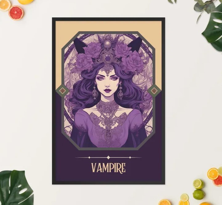 Vampire Art Nouveau Tarot Woman Gothic Art Print