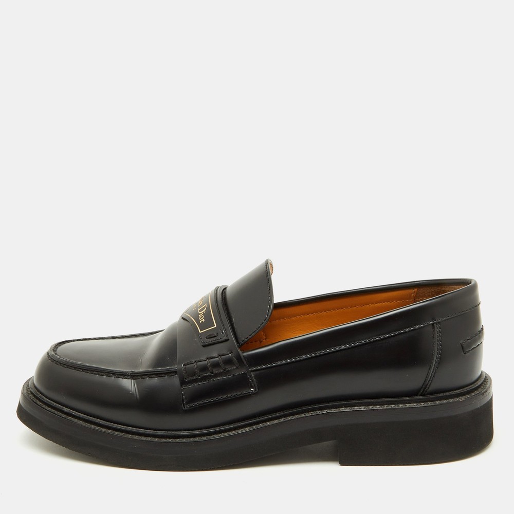 Dior Black Brushed Leather Boy Platform Loafers Size 37