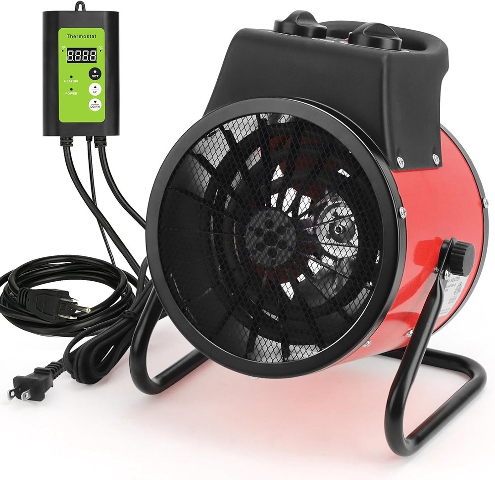 Greenhouse Heater with Thermostat - 1500W Grow Tent Heater, Greenhouse Fan, Port