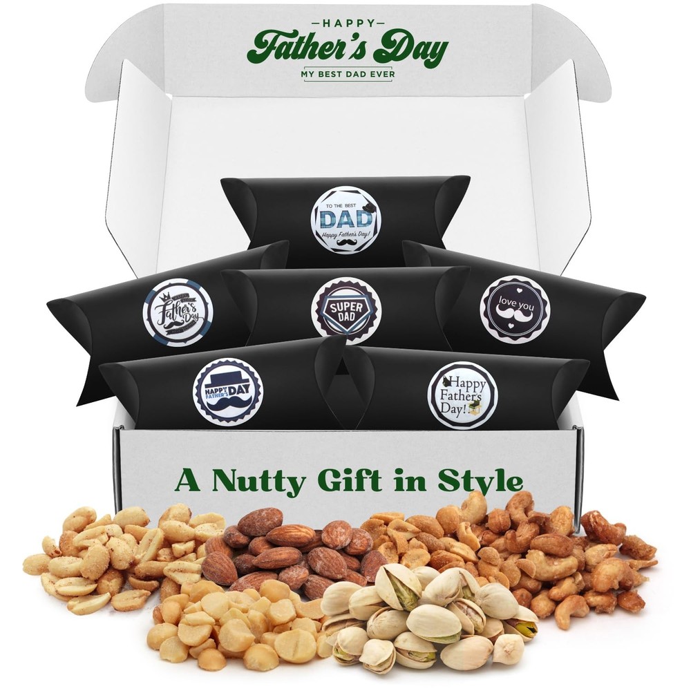 Fathers Day Nut Gift Basket with 6 Fresh Nut Pillow Boxes for Dad-image