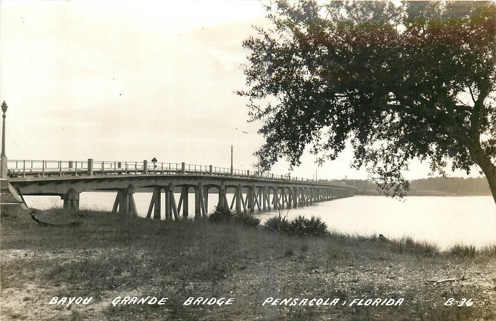 1930s Pensacola Florida Bayou Grande Bridge B-36 RPPC Postcard 25-10288