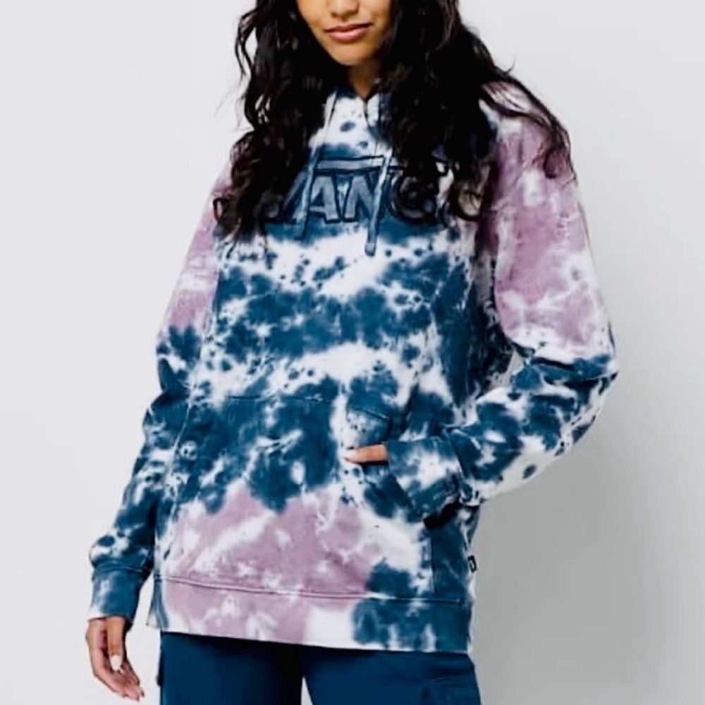 SALE Vans Elderberry Steel Blue Tie Dye Reverse Applique Pullover Hoodie