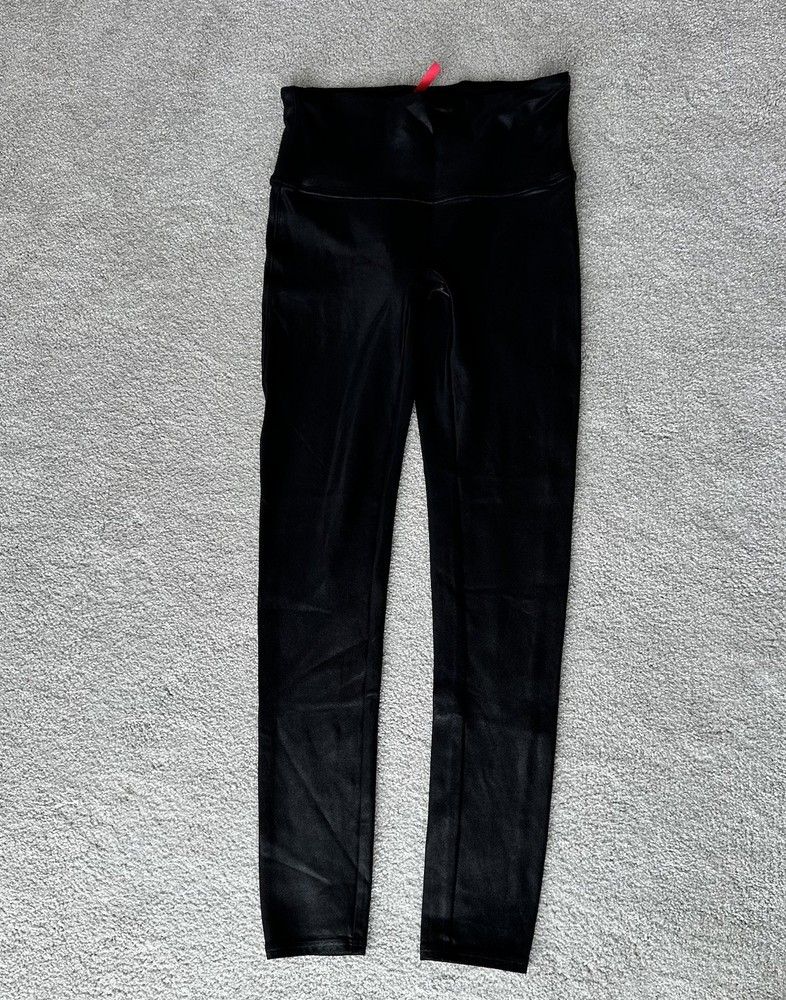 Classic Spanx Black Faux Leather Leggings in Size L for a Sleek Look
