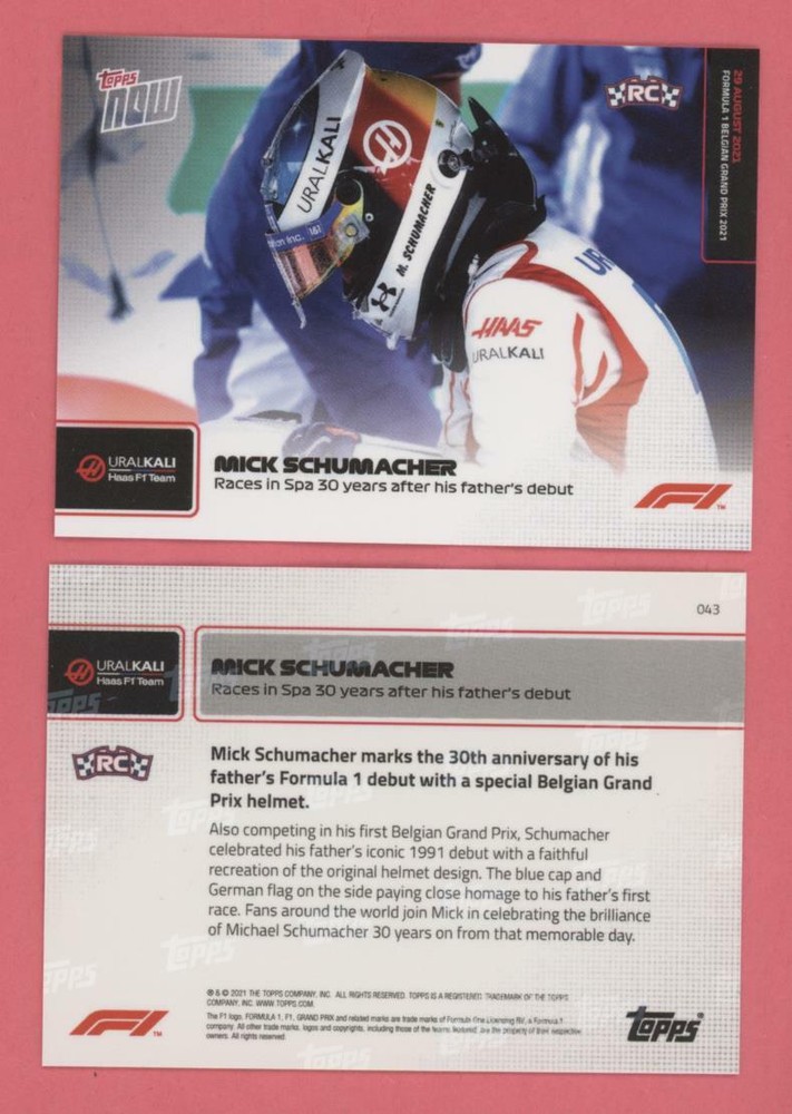 Mick Schumacher 2021 Topps Now Formula One F1 Rookie Card #43 (PR 3697) QTY
