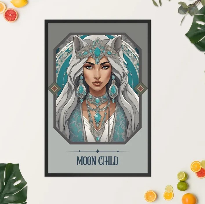 Moon Child Art Print - Art Nouveau Tarot Woman Wall Art