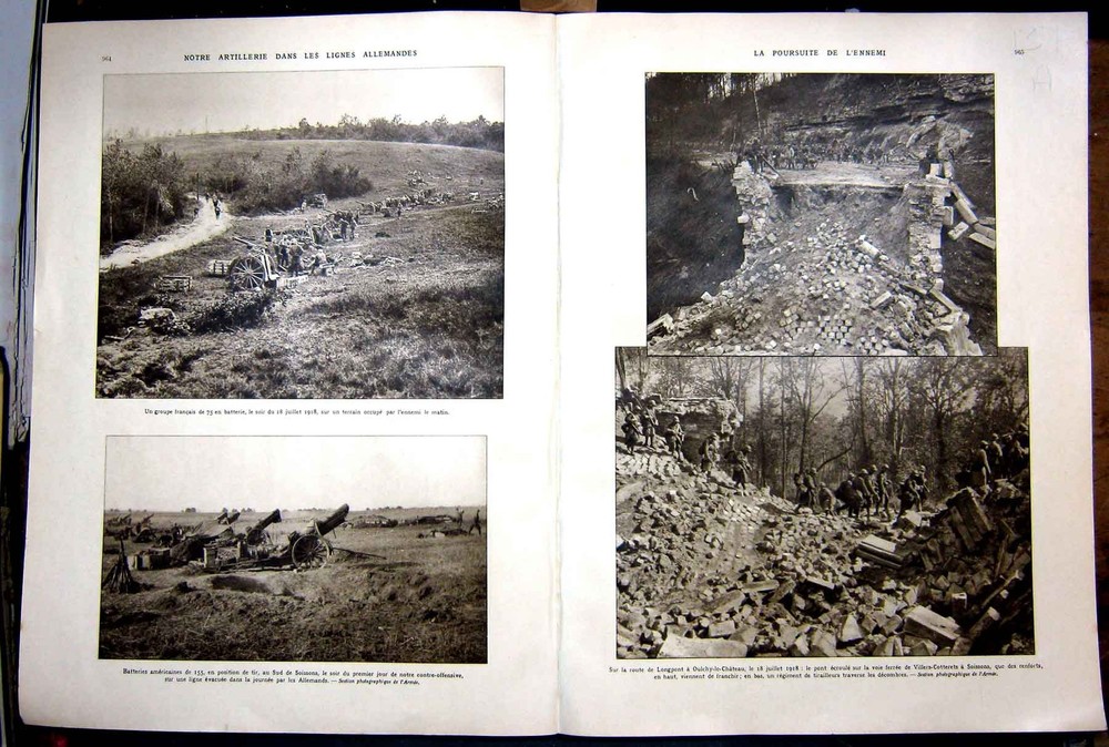 Original Old Vintage Print Marne Aisne Ww1German Lines Artillery French 1927