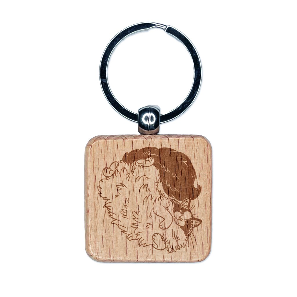 Affectionate Ragdoll Cat Engraved Wood Square Keychain Tag Charm
