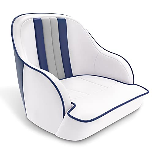 Pontoon Boat Captain Bucket Seat in White Blue Gray