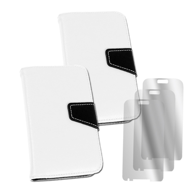 2X White PU Leather Wallet Case with Stand & Screen Protector for Galaxy S4 I9500
