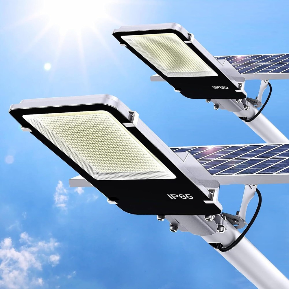 2PACK Solar Street Lights 2000W Watts Solar LED Flood Light Dusk to Dawn 90000LM