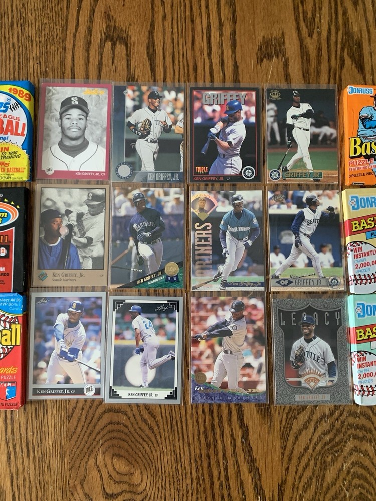 Ken Griffey Jr Mariners 12-Card Lot with 6 Sealed Wax Packs Topps Donruss