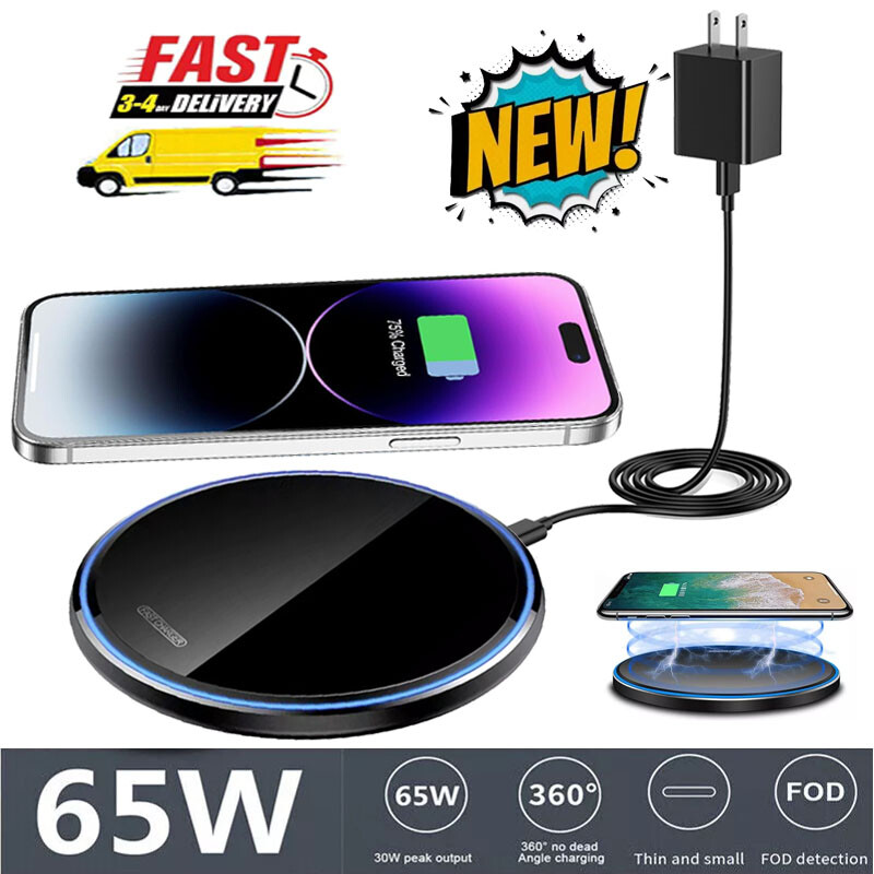 65W Wall Fast Charger Wireless Charge Pad For Samsung S24 FE S23 S22 S21 Ultra +
