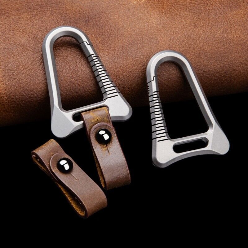 Titanium Alloy + Leather EDC Keychain Carabiner Removable Key Bag Pendant Tool