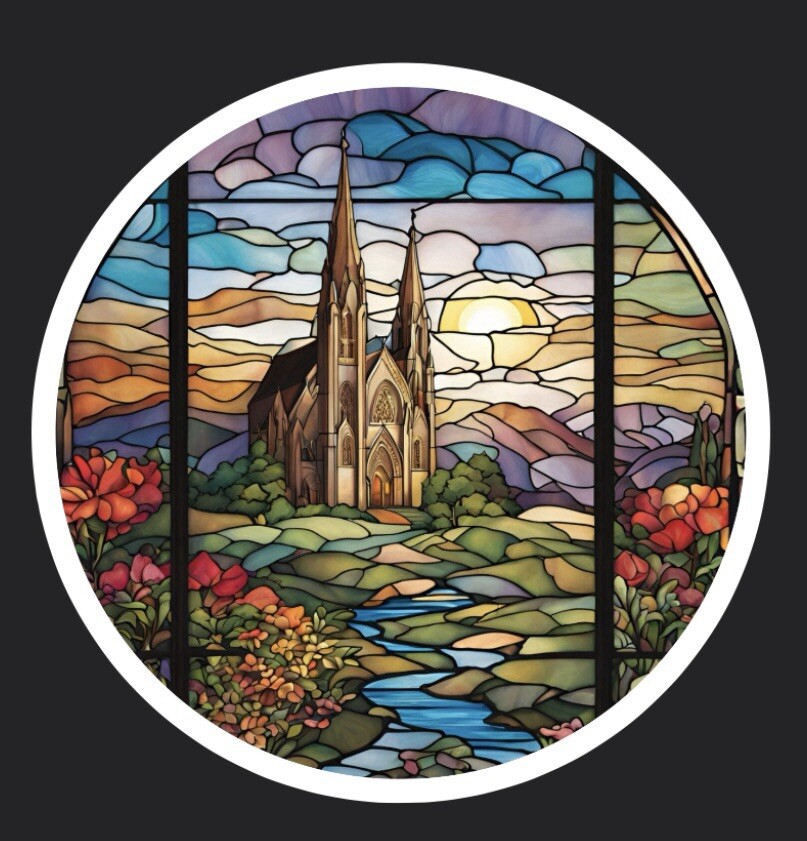 3” Glass Stained Colourful Church Background Window sticker ON SALE!