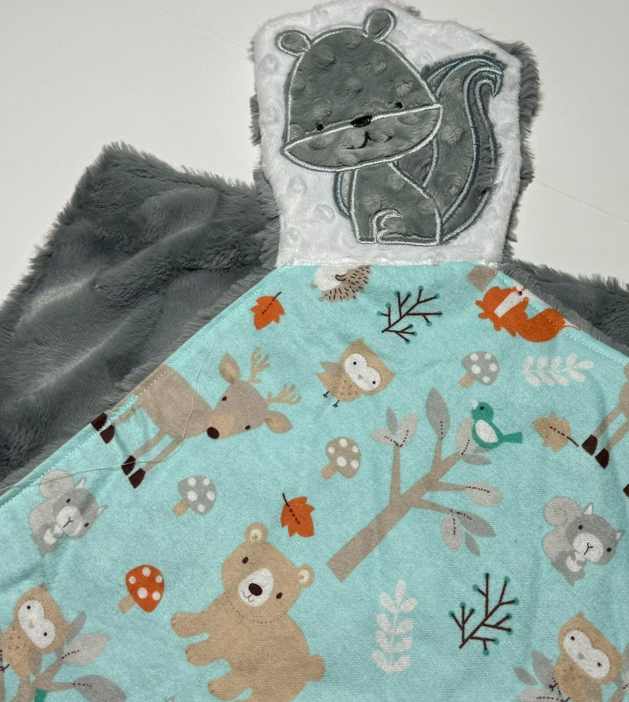 Squirrel Baby  Lovey Security Blanket Appliquéd Flannel Minky