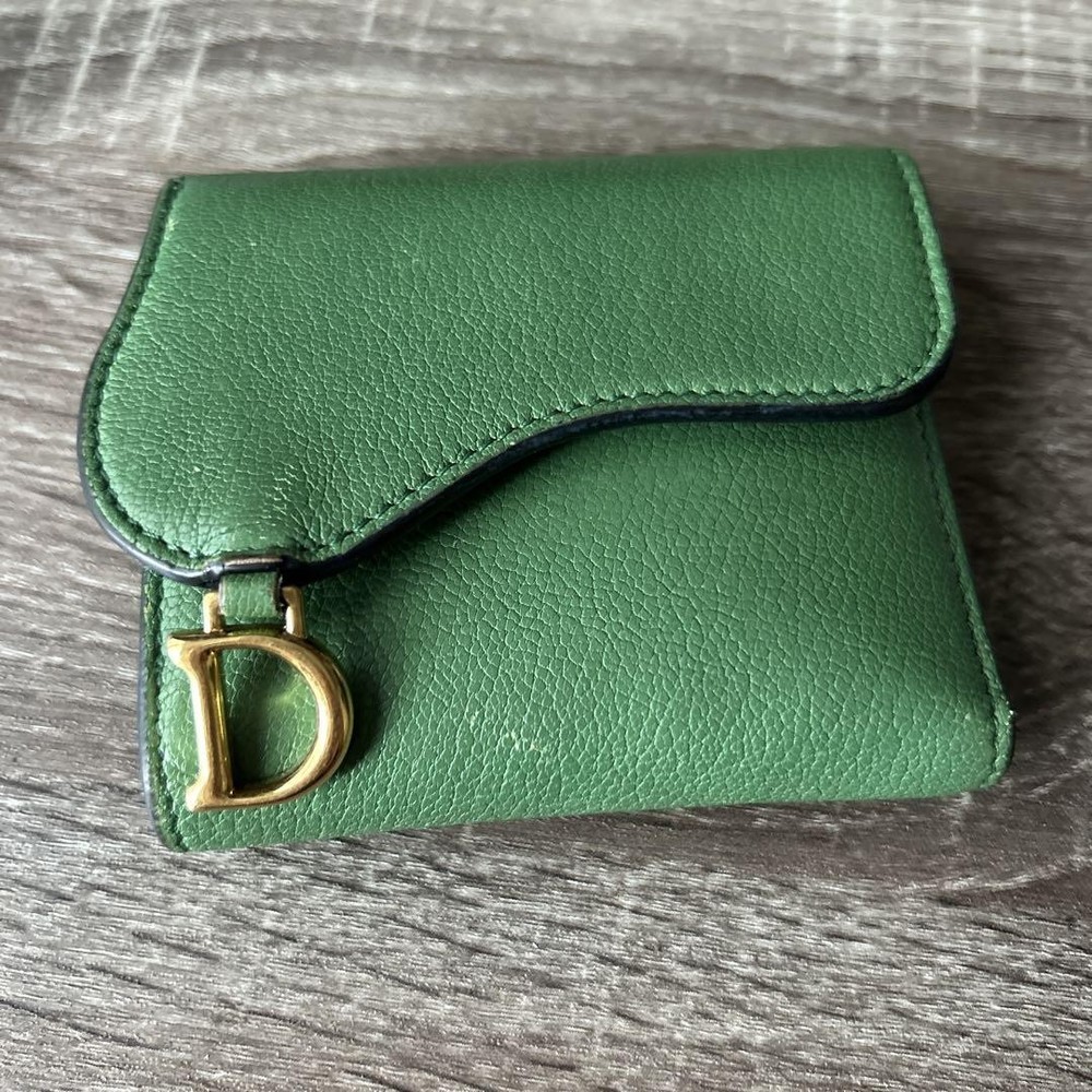 Dior Saddle Compact Wallet in Green Leather Preowned Card Holder