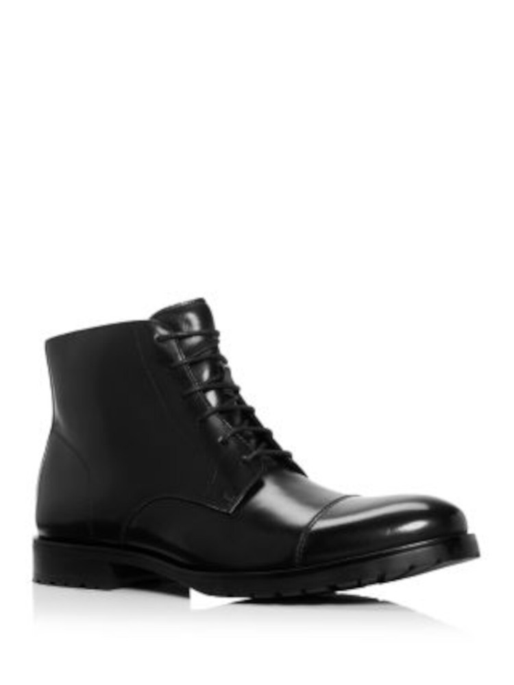Designer Brand Mens Black Traction Cap Toe Block Heel Leather Boots Shoes 8.5