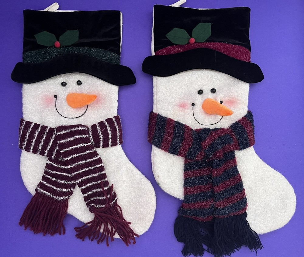 Set of 2 Adorable 3D Snowmen w/ Scarves Christmas Stockings 17” SALE!-image