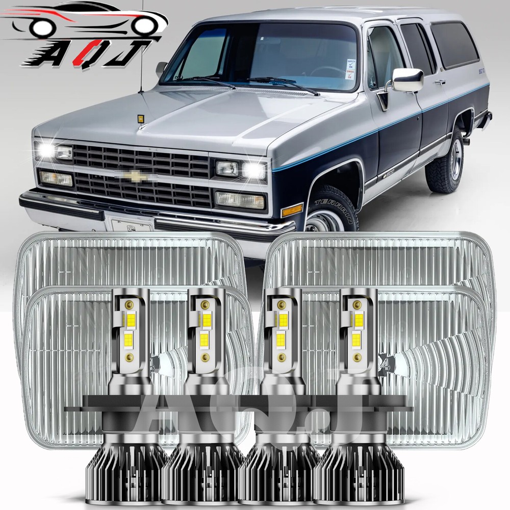 4PCS 4x6 LED Headlights DRL Hi/Lo Beam for 1989-1991 Chevy R2500 Suburban