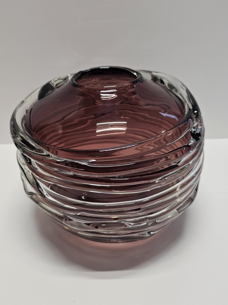 Murano Style Amethyst Swirl Art Glass Vase – Heavy 8.2 lbs Hand Blown Italy Look