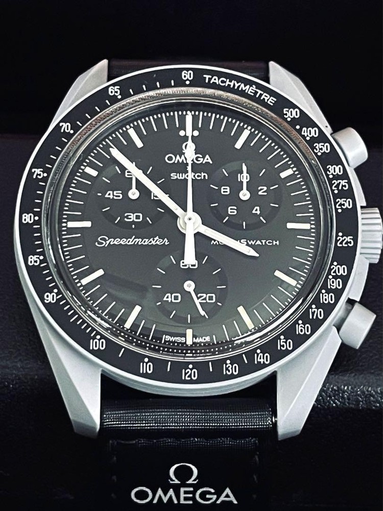 Swatch Omega Speedmaster Black Moonwatch Chronograph