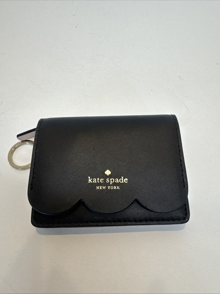 Kate Spade Black Scallop Flap Card Wallet With Key Ring NWOT