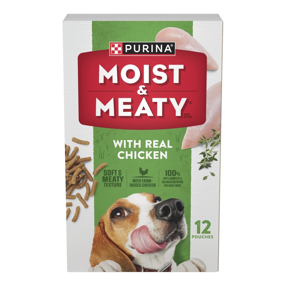Moist & Meaty Dry Dog Food, High Protein Real Chicken, 6 oz Pouch (12 Pack)