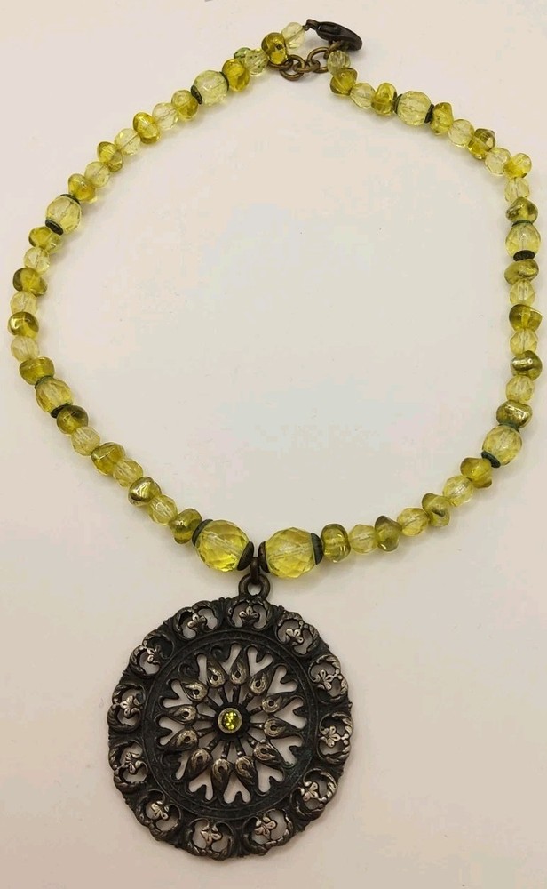 Statement Necklace Medallion Choker M and S Top Of Range at time  limey green