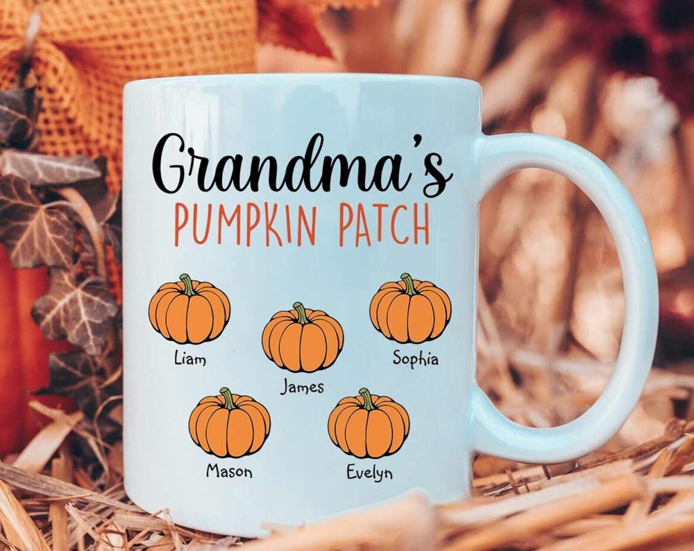 Personalised Grandma's Pumpkin Patch Mug Grandma Halloween Mug With Grandkid